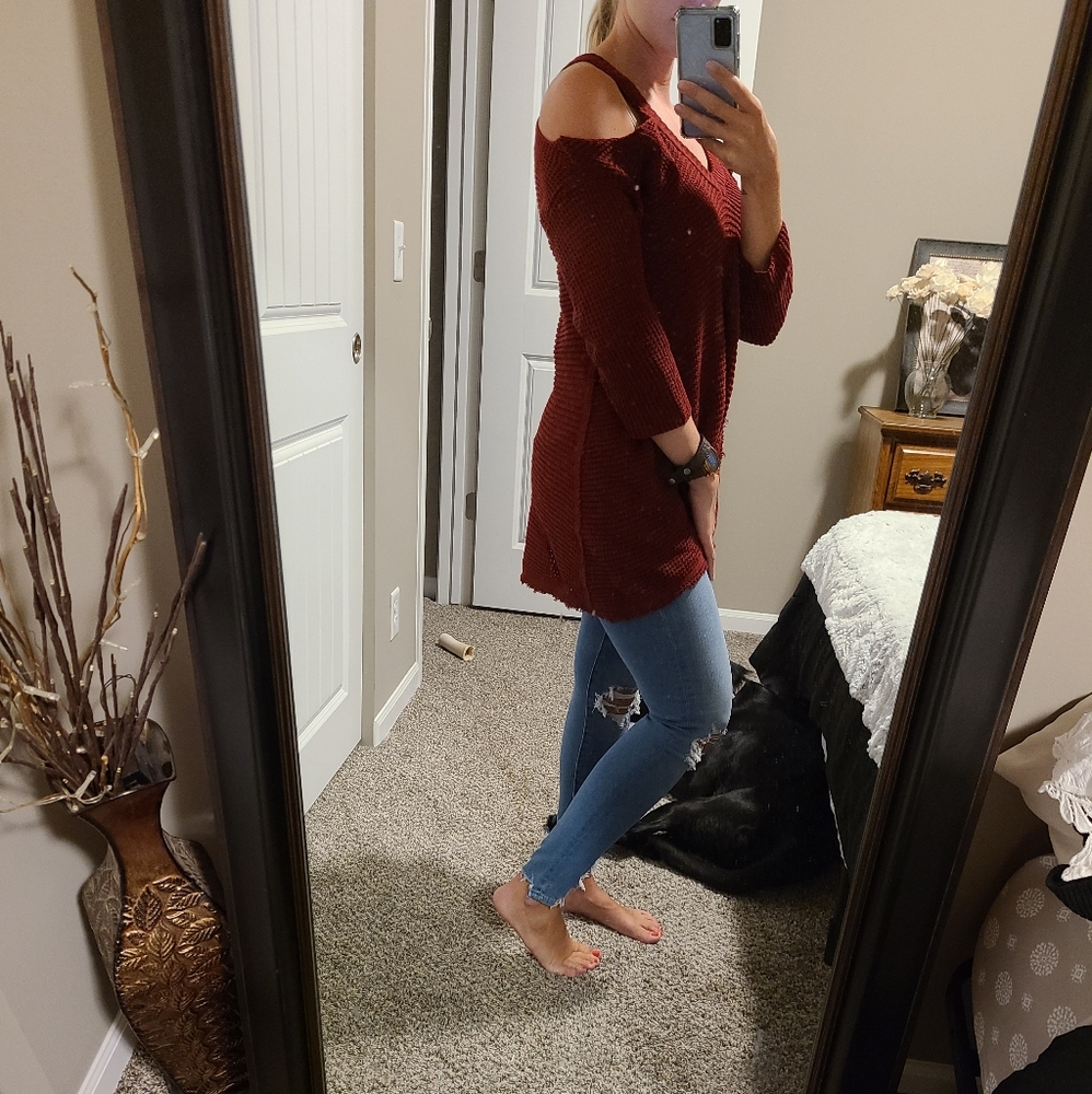 Cold shoulder sweater